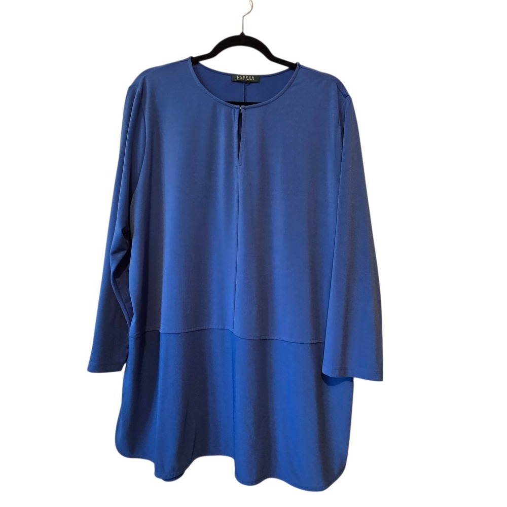 Lauren Ralph Lauren Tunic Top Women's 1X 2X Blue Flowy Lagenlook Loose Fit Comfy